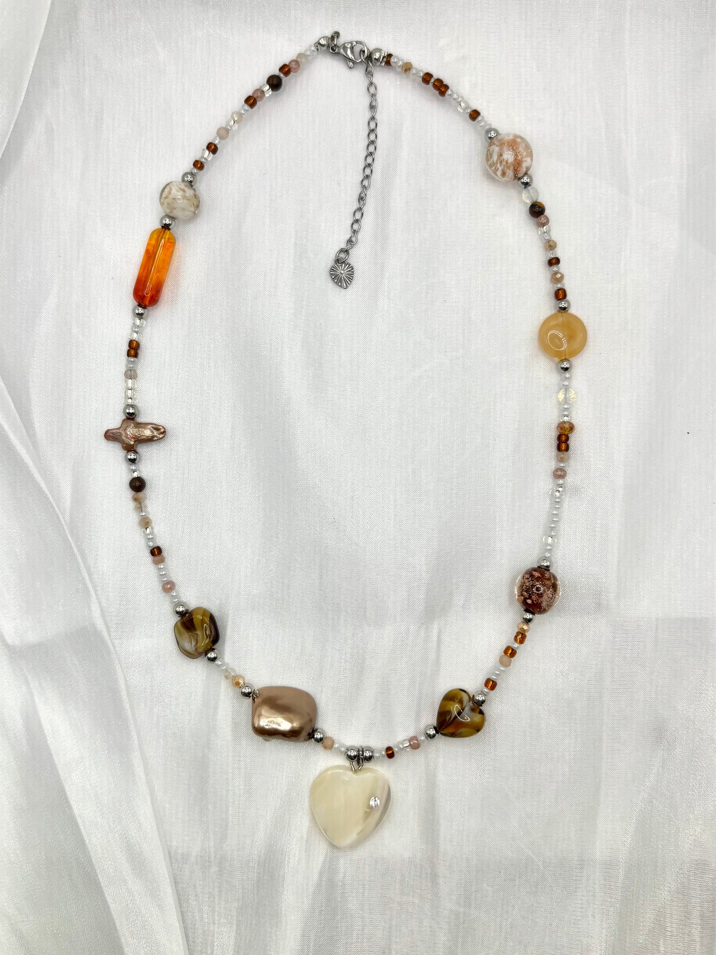 Brown and silver-white necklace