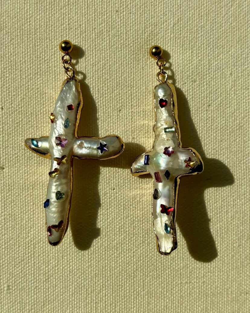 Sparkly cross earrings