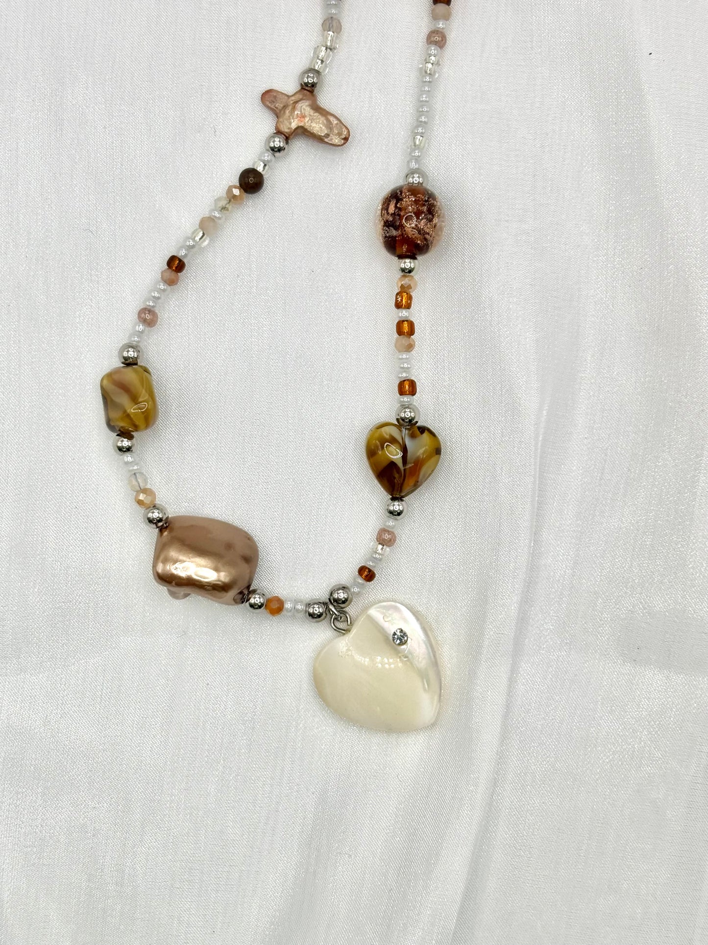Brown and silver-white necklace